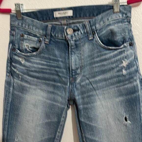 Authentic Moussy Women's 27 Jeans High Rise Light Wash Skinny Distressed Accents - Picture 3 of 7